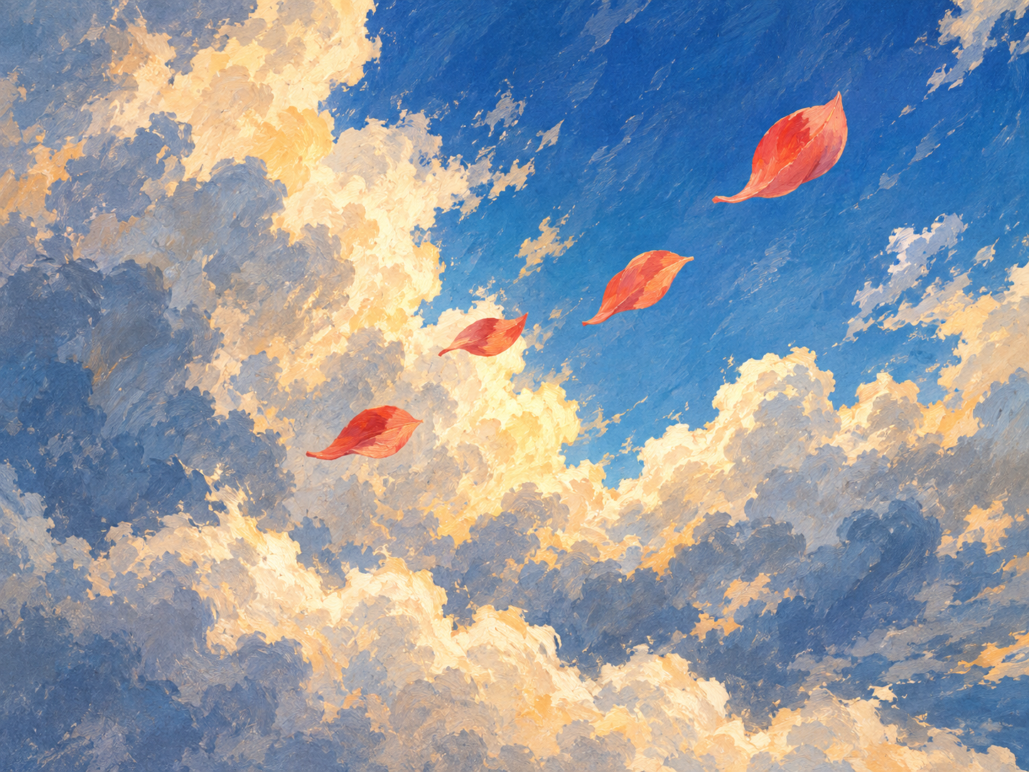 Clouds and petals moving through the sky