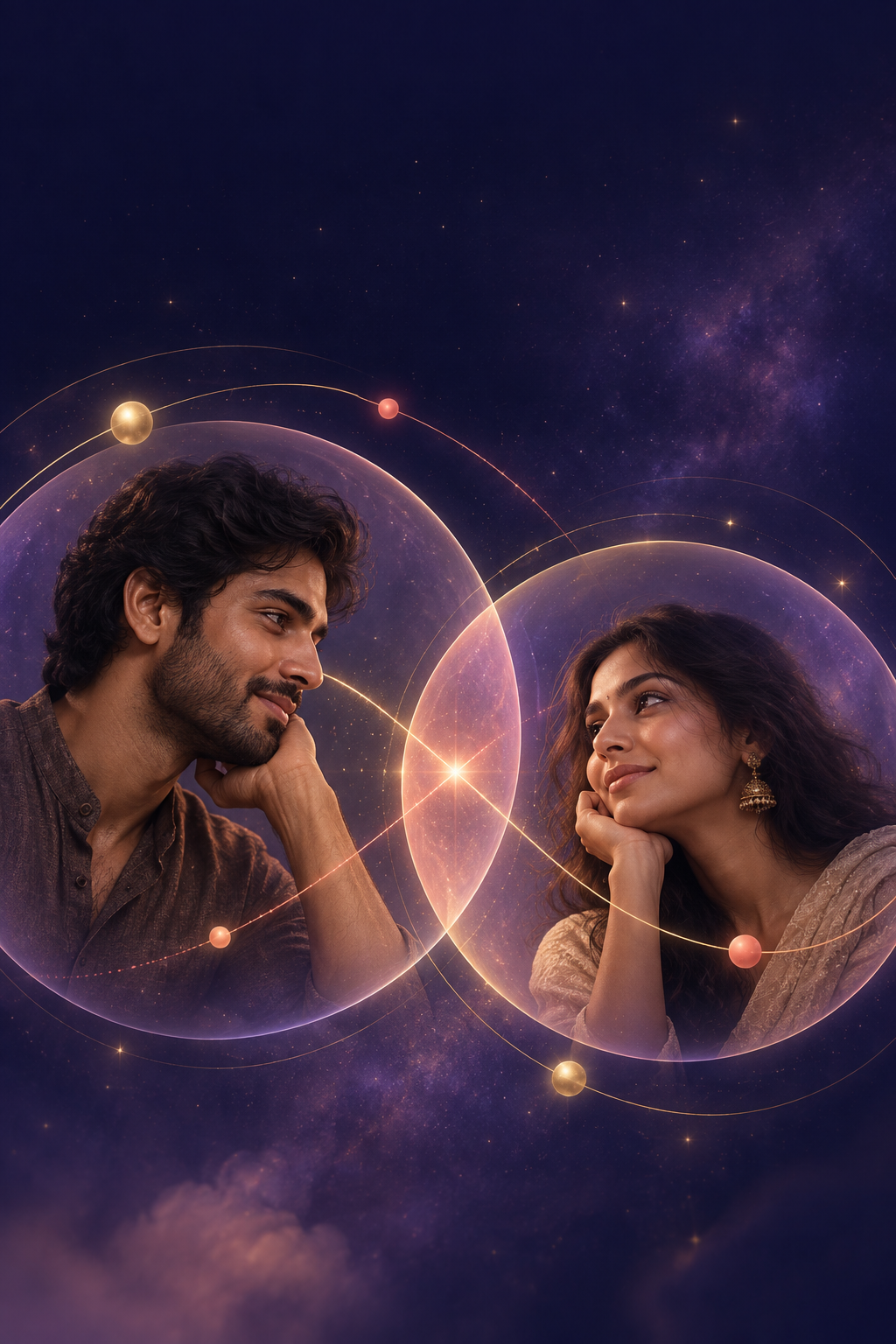 Two people connected through overlapping celestial fields